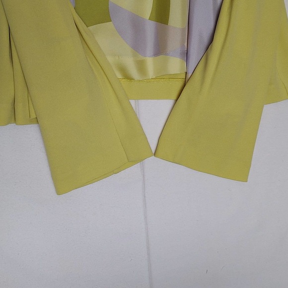 Mila Schon Silk Lined Open Blazer Womens Size 6 / 40 Yellow Green Jacket Italy - Picture 6 of 9